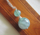 Green Fluorite Double Sphere Natural Crystal Pendant Necklace