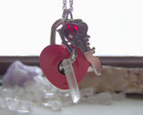 Captured Heart Lock and Key Quartz Crystal Necklace