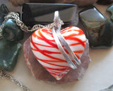 Mended Heart Red and White Lampwork Glass Pendant Necklace