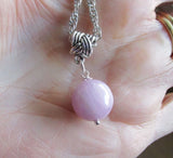 Lilac Pink Kunzite Crystal Ball Celtic Knot Pendant Necklace