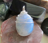 White Labradorite Natural Iridescent Crystal Pendant Necklace