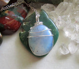 White Labradorite Natural Iridescent Crystal Pendant Necklace