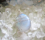 White Labradorite Natural Iridescent Crystal Pendant Necklace