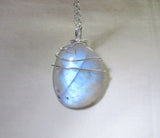 White Labradorite Natural Iridescent Crystal Pendant Necklace