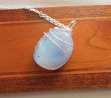 White Labradorite Natural Iridescent Crystal Pendant Necklace