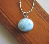 Natural Larimar Gemstone Sterling Silver Pendant Necklace