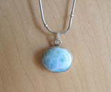 Natural Larimar Gemstone Sterling Silver Pendant Necklace