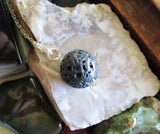 Natural Black Lava Rock Stone Bead Pendant Necklace