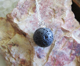 Natural Black Lava Rock Stone Bead Pendant Necklace