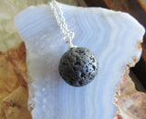 Natural Black Lava Rock Stone Bead Pendant Necklace