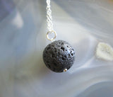 Natural Black Lava Rock Stone Bead Pendant Necklace