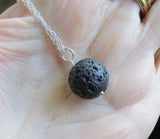 Natural Black Lava Rock Stone Bead Pendant Necklace