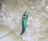 Natural Green Malachite Gemstone Horn Pendant Necklace