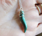 Natural Green Malachite Gemstone Horn Pendant Necklace