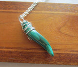 Natural Green Malachite Gemstone Horn Pendant Necklace