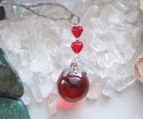 Red Crystal Ball Tiny Glass Hearts Pendant Necklace