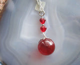 Red Crystal Ball Tiny Glass Hearts Pendant Necklace