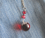 Red Crystal Ball Tiny Glass Hearts Pendant Necklace