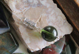 Green Moldavite Crystal Ball Sterling Silver Stars Pendant Necklace