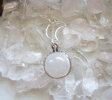 Natural White Moonstone Cabochon Sterling Silver Moon Pendant Necklace