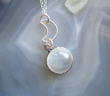 Natural White Moonstone Cabochon Sterling Silver Moon Pendant Necklace