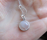 Natural White Moonstone Cabochon Sterling Silver Moon Pendant Necklace