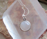 Natural White Moonstone Cabochon Sterling Silver Moon Pendant Necklace