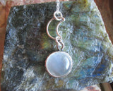 Natural White Moonstone Cabochon Sterling Silver Moon Pendant Necklace