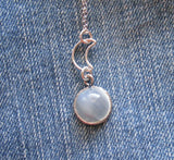 Natural White Moonstone Cabochon Sterling Silver Moon Pendant Necklace