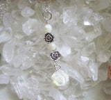 Mother of Pearl and Silver Rose Pendant Necklace