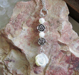 Mother of Pearl and Silver Rose Pendant Necklace