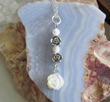 Mother of Pearl and Silver Rose Pendant Necklace