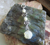 Mother of Pearl and Silver Rose Pendant Necklace