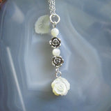 Mother of Pearl and Silver Rose Pendant Necklace