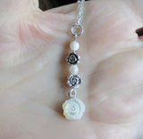 Mother of Pearl and Silver Rose Pendant Necklace