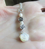 Mother of Pearl and Silver Rose Pendant Necklace