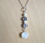 Mother of Pearl and Silver Rose Pendant Necklace