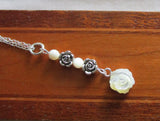 Mother of Pearl and Silver Rose Pendant Necklace