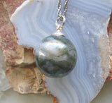 Moss Agate Natural Gemstone Crystal Ball Pendant Necklace