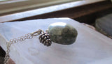 Natural Moss Agate Gemstone Silver Pine Cone Pendant Necklace