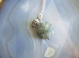 Natural Moss Agate Gemstone Silver Pine Cone Pendant Necklace