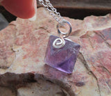 Purple Fluorite Octahedron Crystal Gemstone Pendant Necklace