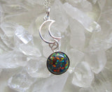 Black Opal Gemstone Sterling Silver Moon Pendant Necklace