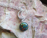 Black Opal Gemstone Sterling Silver Moon Pendant Necklace