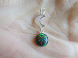 Black Opal Gemstone Sterling Silver Moon Pendant Necklace