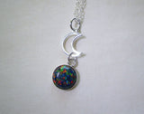 Black Opal Gemstone Sterling Silver Moon Pendant Necklace