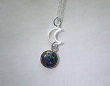 Black Opal Gemstone Sterling Silver Moon Pendant Necklace