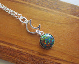 Black Opal Gemstone Sterling Silver Moon Pendant Necklace