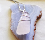 Pink Calcite Natural Gemstone Crystal Wire Wrapped Pendant Necklace