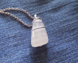 Pink Calcite Natural Gemstone Crystal Wire Wrapped Pendant Necklace